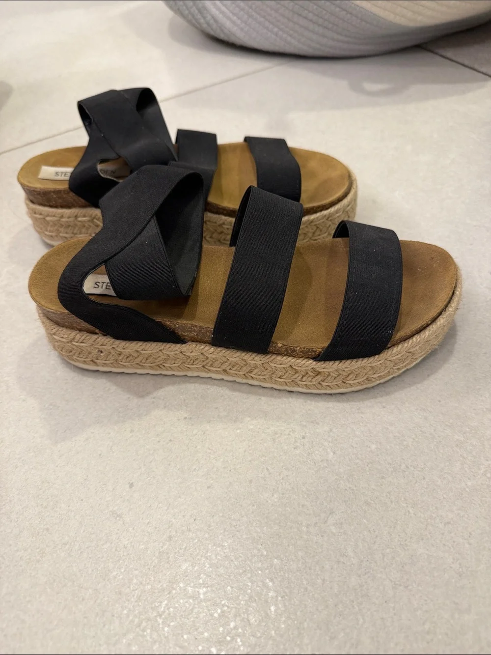 Steve Madden Black Crisscross Elastic Espadrille Slide Sandals